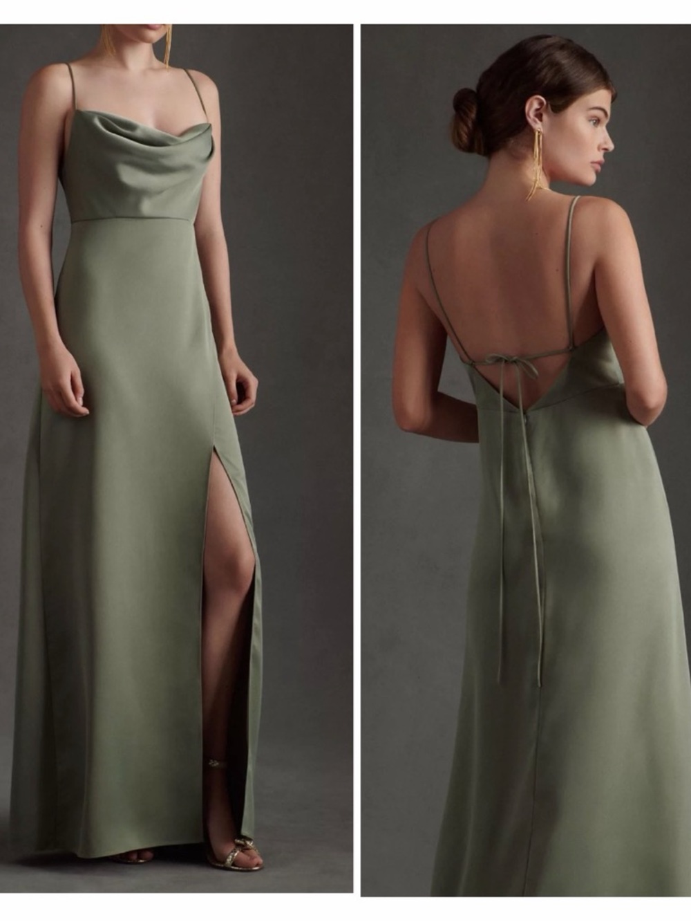 BHLDN Remy Cowl-Neck Faux Wrap Satin Gown Anthropologie